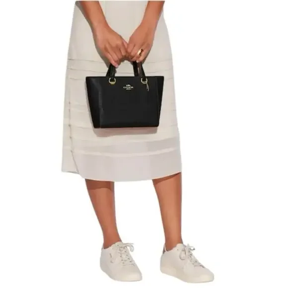 Coach Alice Crossgrain Leather Satchel Crossbody Bag Zip Up Double Handles Black - Picture 2 of 13